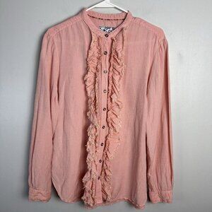 Anthropologie Pilcro Ruffled‎ Blouse Shirt Womens Size M Pink Linen Blend